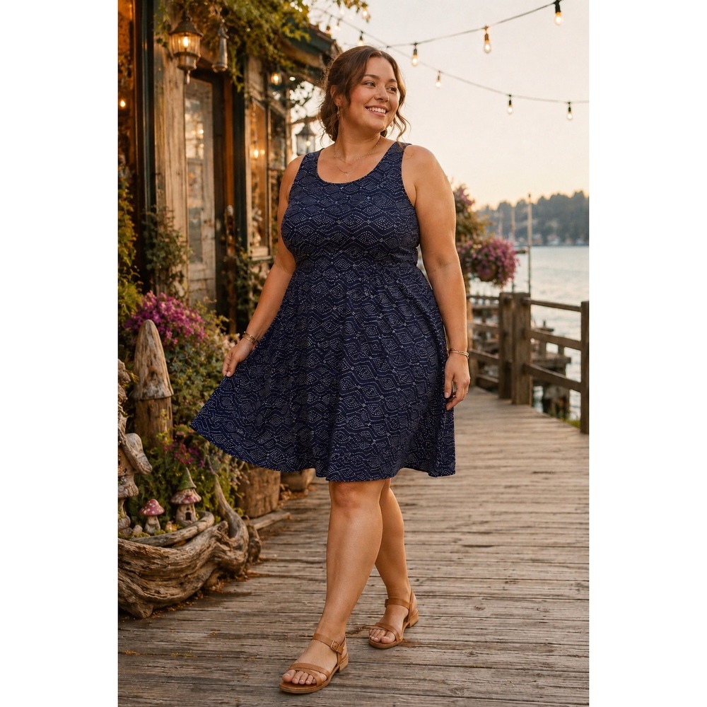 Torrid Navy Blue Geometric Print Open Back Challis Dress Plus Size 3 3X 10839046